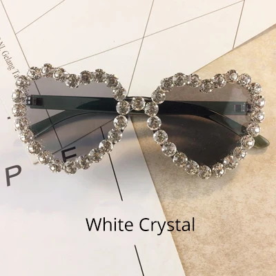 White Crystal Ralferty, солнцезащитные очки в форме сердца, женские, Роскошные, дизайнерские, с кристаллами, ручной работы, солнцезащитные очки, UV400, прозрачные, очки, G1911 - Цвет линз: White Crystal