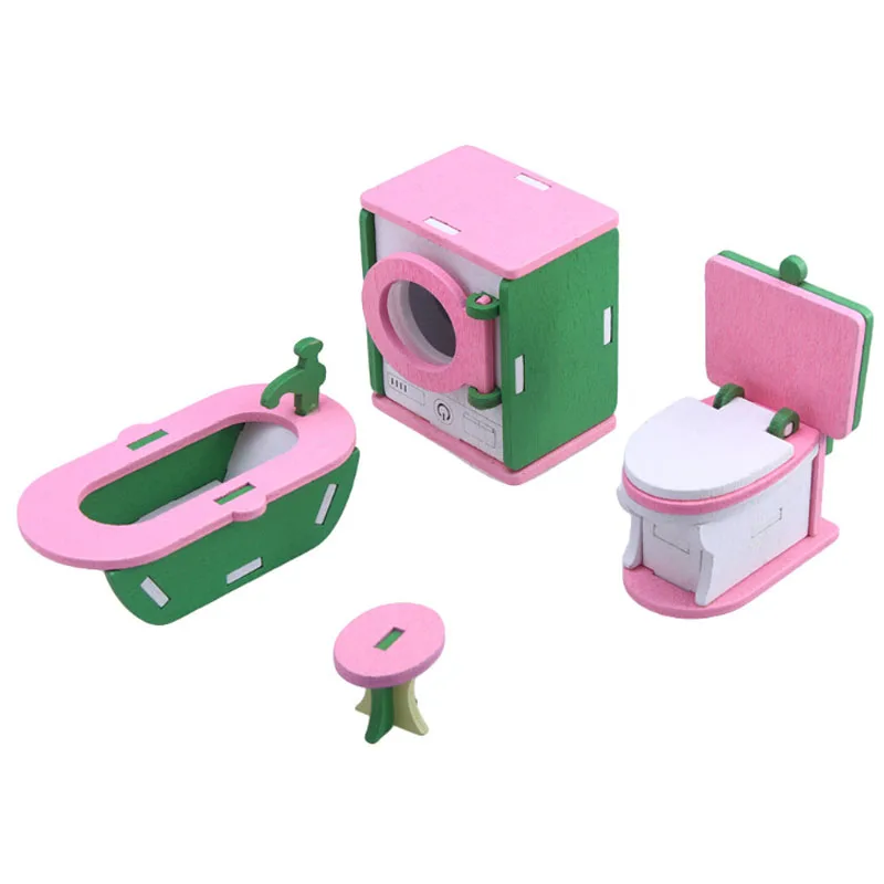 DIY 3D игрушечная мебель деревянная кукольная двухместная кровать кукольный домик с мебелью миниатюрный для детей играть игрушка; развивающая игрушка для детей лучшие подарки