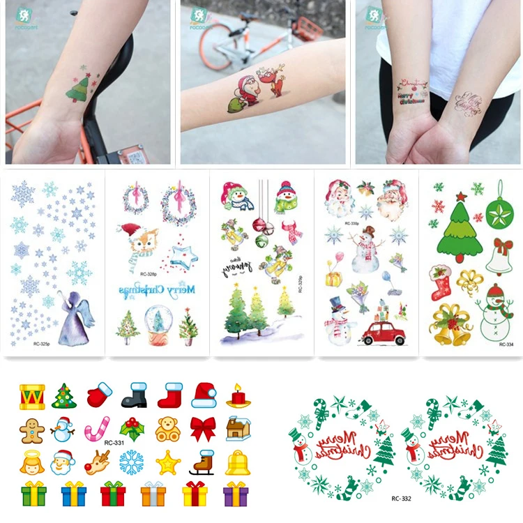 Tatuajes Temporales calcoman&iacute;as de Navidad para ni&ntilde;os, divertido juguete para regalo, Flash, dibujos animados, impermeable, Pap&aacute; Noel, tatuaje falso, arte artesanal-0