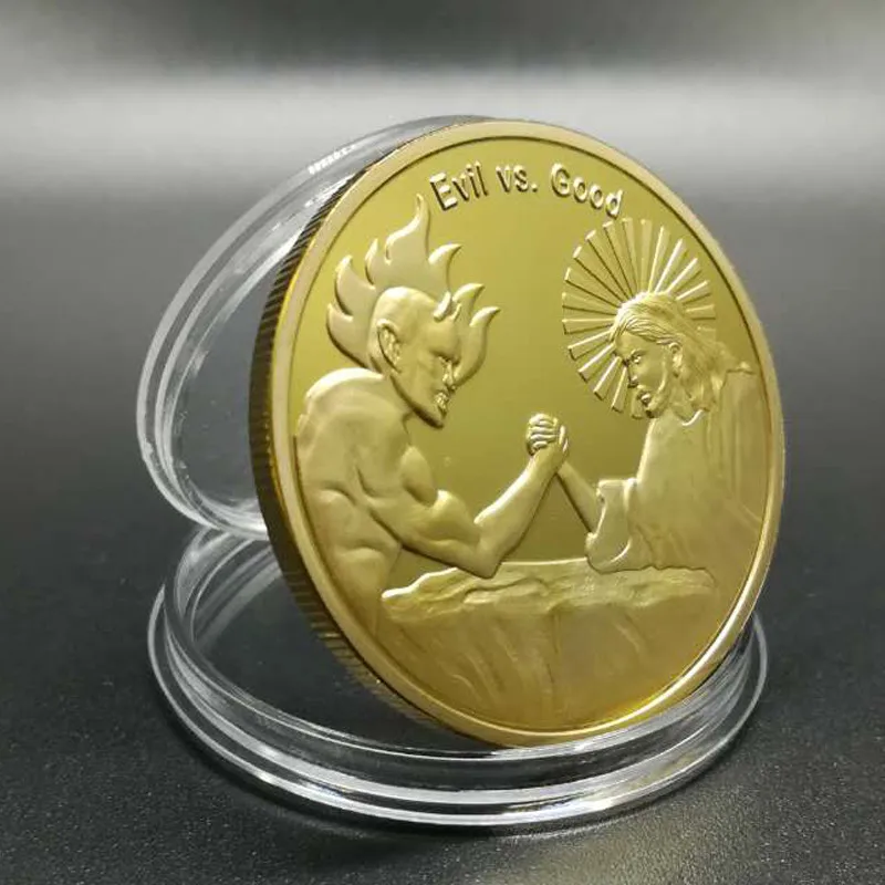 

10 pcs The brand new God Jesus Vs Evil Satan Christ cross 24K real gold plated 40 mm Religious theme souvenir decoration coin