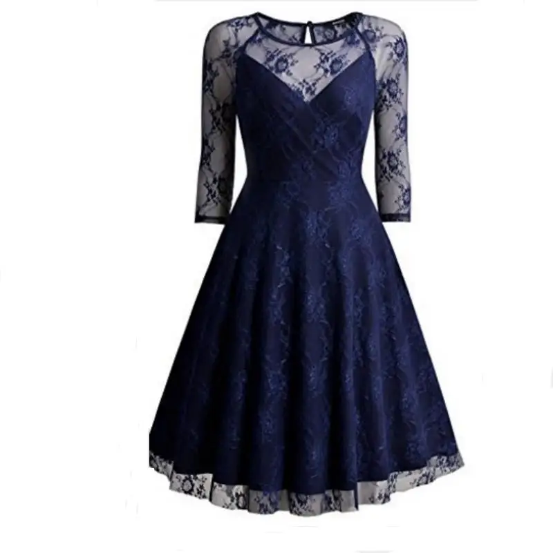 Новинка Ретро стиль сетчатая пряжа вышивка пэчворк vestidos 1950 &quots высокая талия