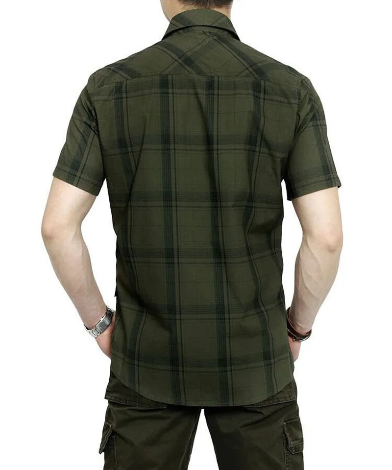 M~ 5XL 3 цвета Летний Плюс размер клетчатая Горячая Повседневная рубашка мужская хлопковая рубашка с коротким рукавом Горячая Распродажа брендовая одежда