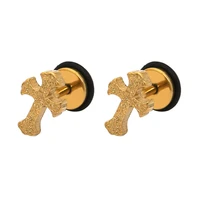 new arrive men and women universal cross frosted titanium steel earrings black steel gold color screw back free shipping