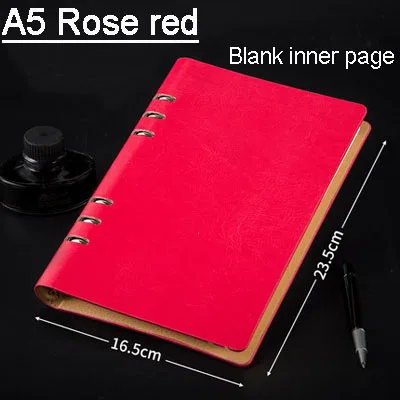 A5 Rose Red Записная книжка в форме листа A6A5B5A4 чистая белая бумага простой бизнес-блокнот Пользовательский логотип искусственная кожа надпись подарок - Цвет: A5 Rose Red