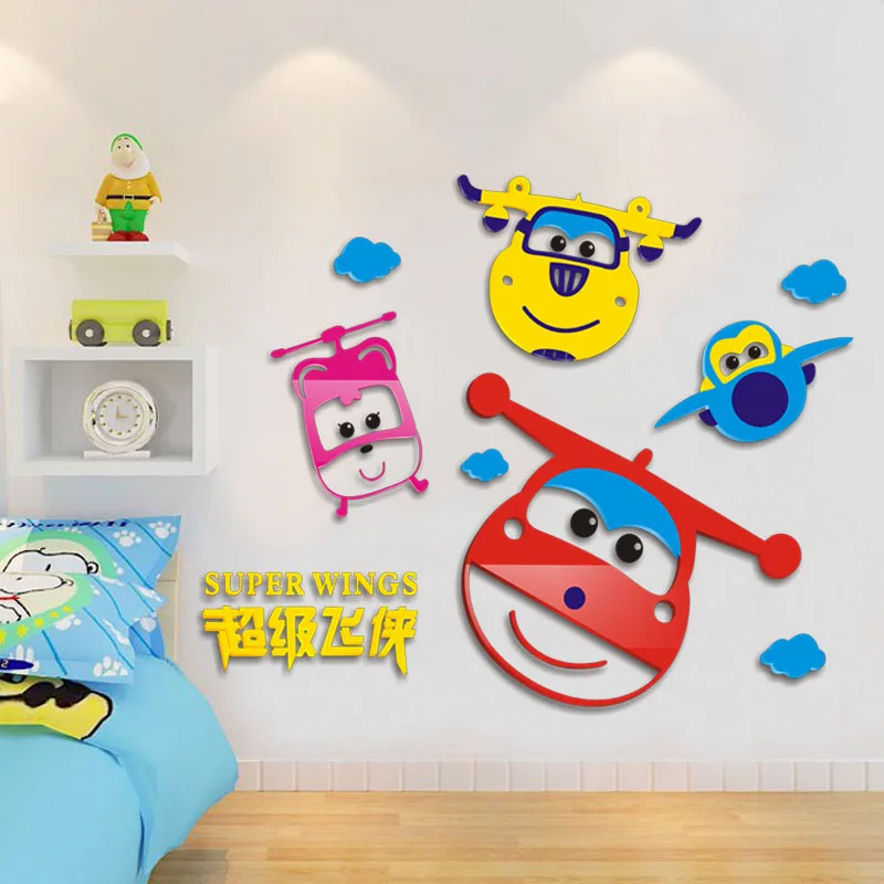 3D мультфильм Супер Крылья акриловые наклейки клей наклейки на стену фреска домашний Декор дети мальчик спальня Детская подарок на день рождения