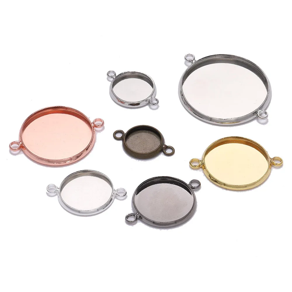 

20Pcs/lot Round Double Hole Cabochon For Bracelets Jewelry Making Base Cameo Bezel Connector Setting