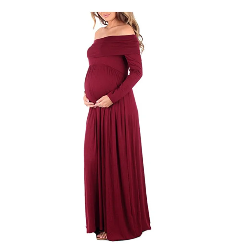 

Women's Cowl Neck and Over The Shoulder Ruched Maternity and Nursing Dress long sleeve pregnant clothing for photography props