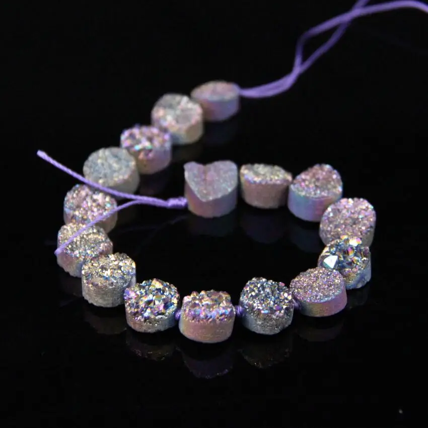 16 шт./нить 12 мм титановые Радужные плоские круглые кабошоны Drusy Agates бусины из