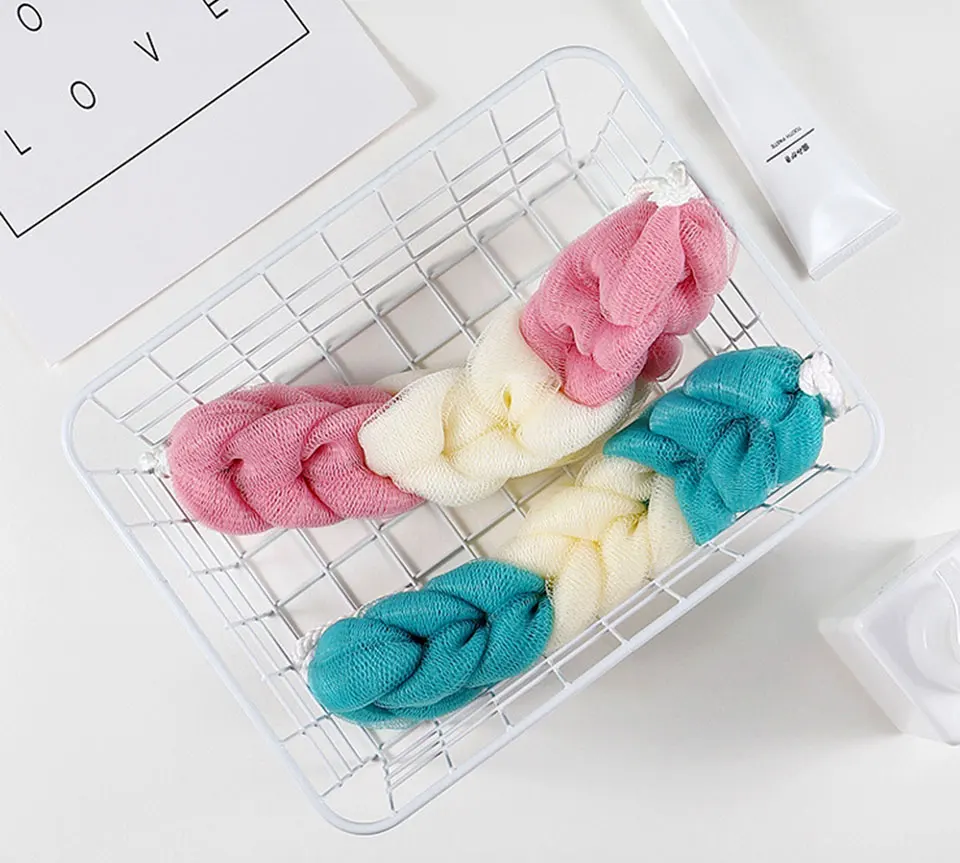 Scrubber Ванна Душ сетка губка отшелушивающая скраб для тела растягивающаяся плетеная люфа с веревочными ручками длинная Губка Душ мыть щетку
