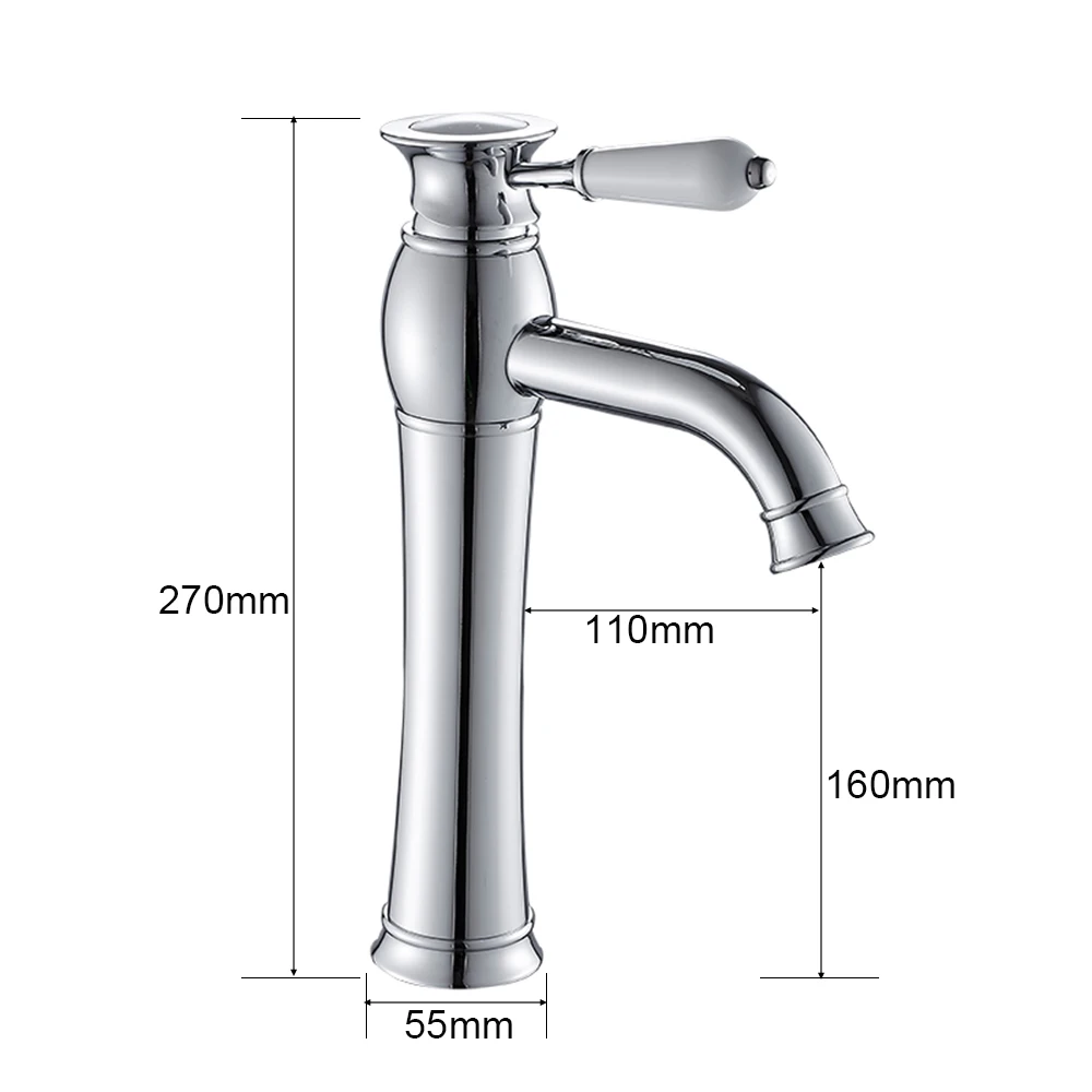 

Gizero High Polished Ceramic Handle Bathroom Vanity Sink Mixer Tap Tall Type Hot & Cold Basin Faucet Chrome ZR638T