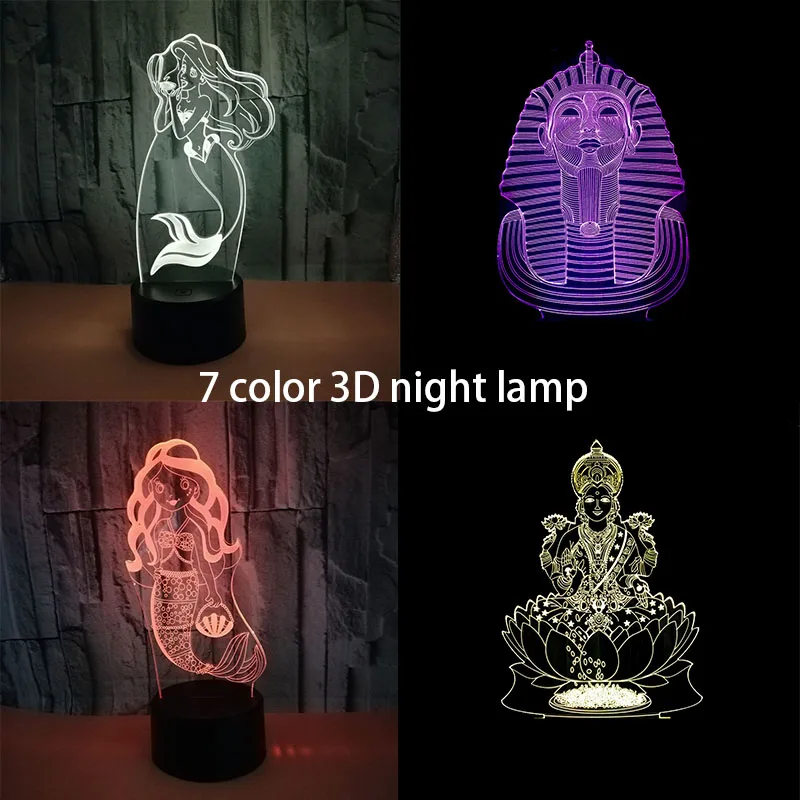 Лампа русалка принцесса 3D визуальные Светодиодные ночные светильники для детей