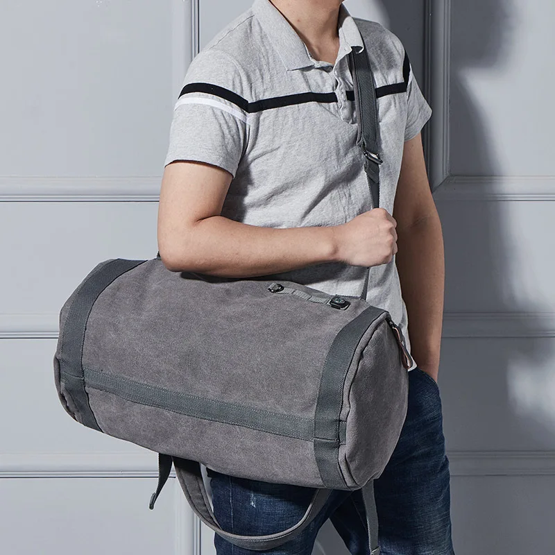 

New Men Canvas Bucket Travel Bags Round Bucket Shape Messenger Business Trip Compass High Capacity Shoulder Outdoor Sports Bag