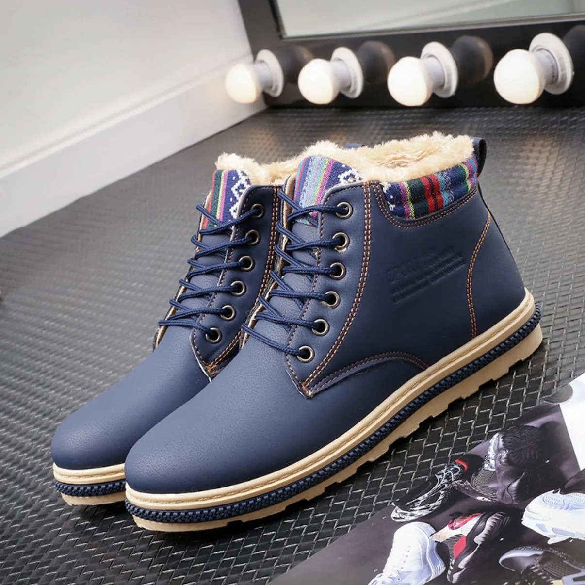 Men's Winter High-top Warm Fashion Casual Cotton Shoes Lace Up Martin Comfortable Anti-slip Light Ankle Boot Size:39-44 | Обувь