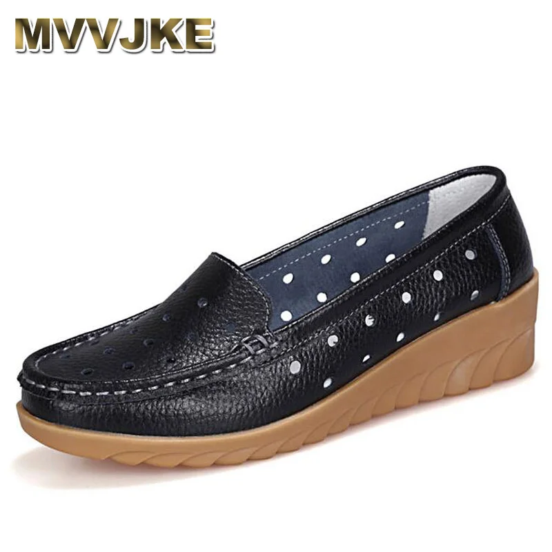 MVVJKE Genuine Leather Shoes Flat Cut outs Women Ballet Flats Four Seasons Nurse Loafers | Обувь
