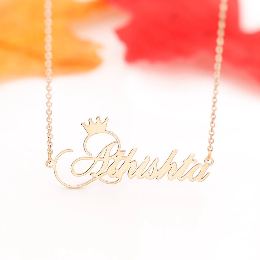 

Women Choker Personalized Crown Name Necklace Stainless Steel Chain Jewelry Customized Cursive Nameplate Charm Bridesmaid Gift