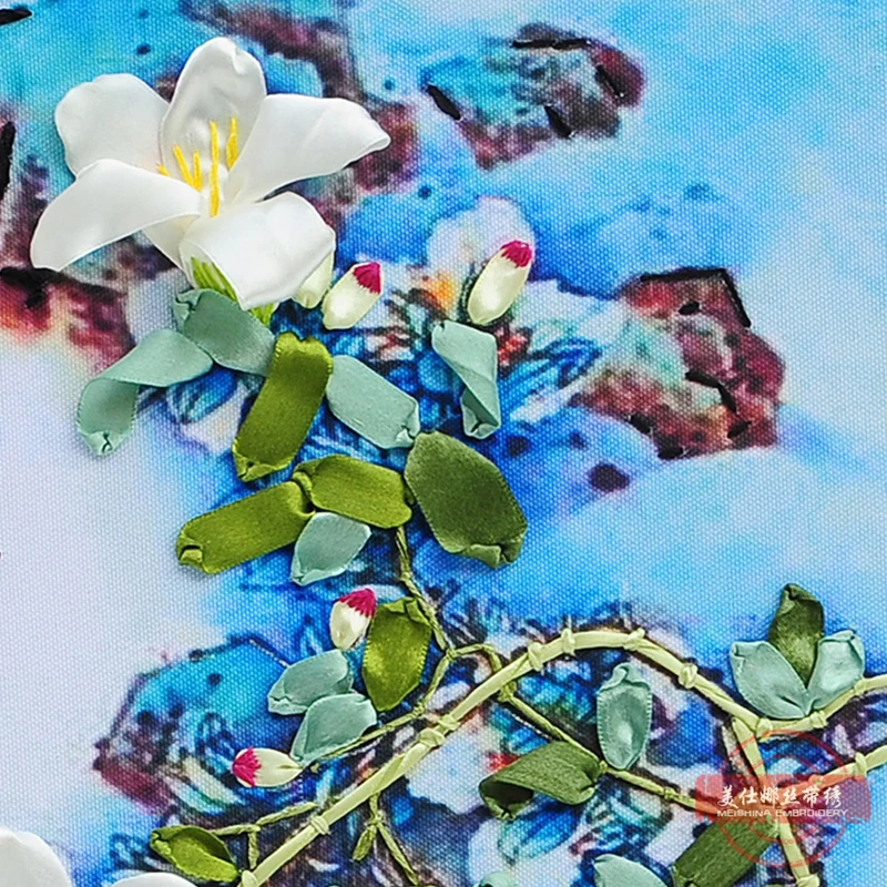 50x50 см магнолии DIY 3d печати лента вышивка живопись Набор для вышивки крестом