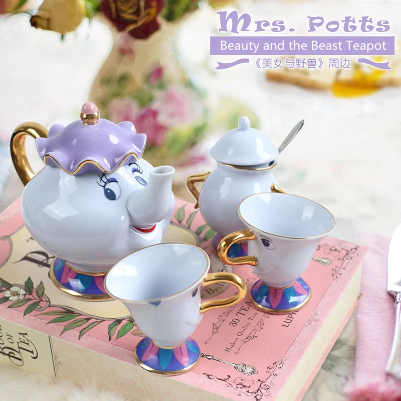 Красота и чудовище чайный горшок Набор чашек Mrs Potts Chip сахарница подарок 18K