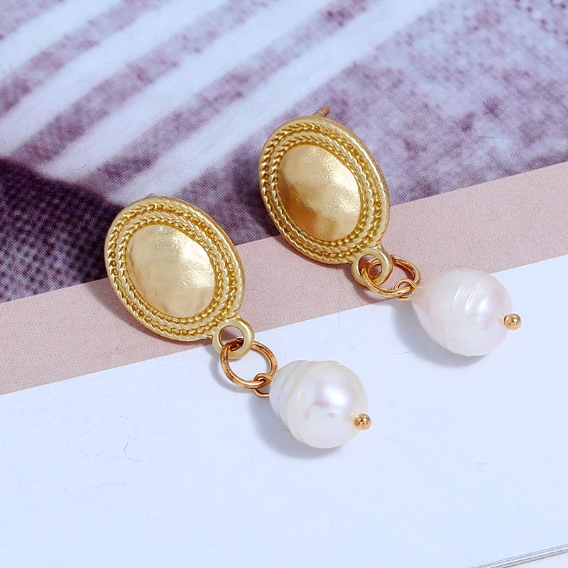 HOCOLE Vintage korean earrings baroque pearl Drop for Women girls gold dangling DIY Wedding Party Jewelry | Украшения и