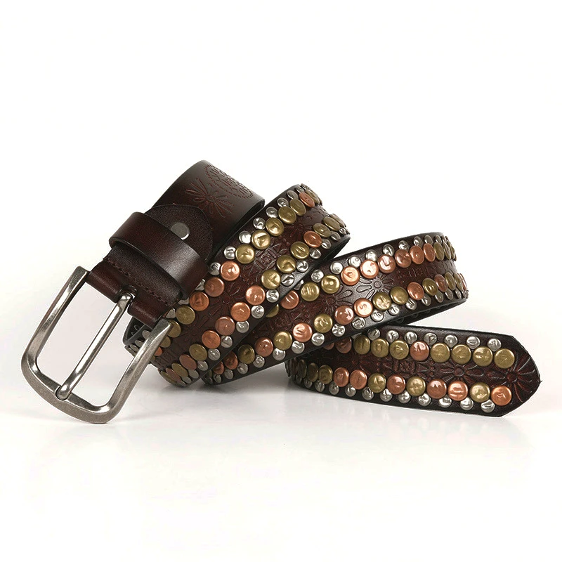 Ремень с пряжкой круглым рисунком и заклепками для мужчин женщин|Мужские ремни| |
