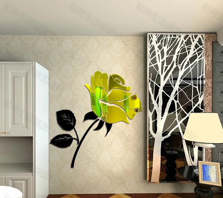 Акриловая зеркальная 3D наклейка с розовым кристаллом для спальни гостиной