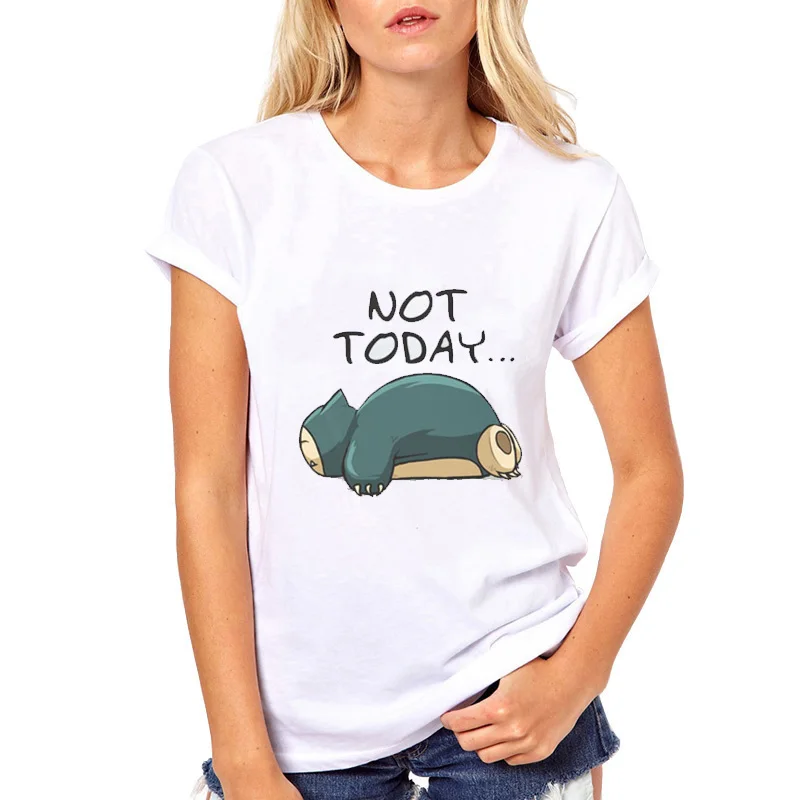Женская футболка с принтом Покемон Забавные футболки Snorlax Not Today красивые