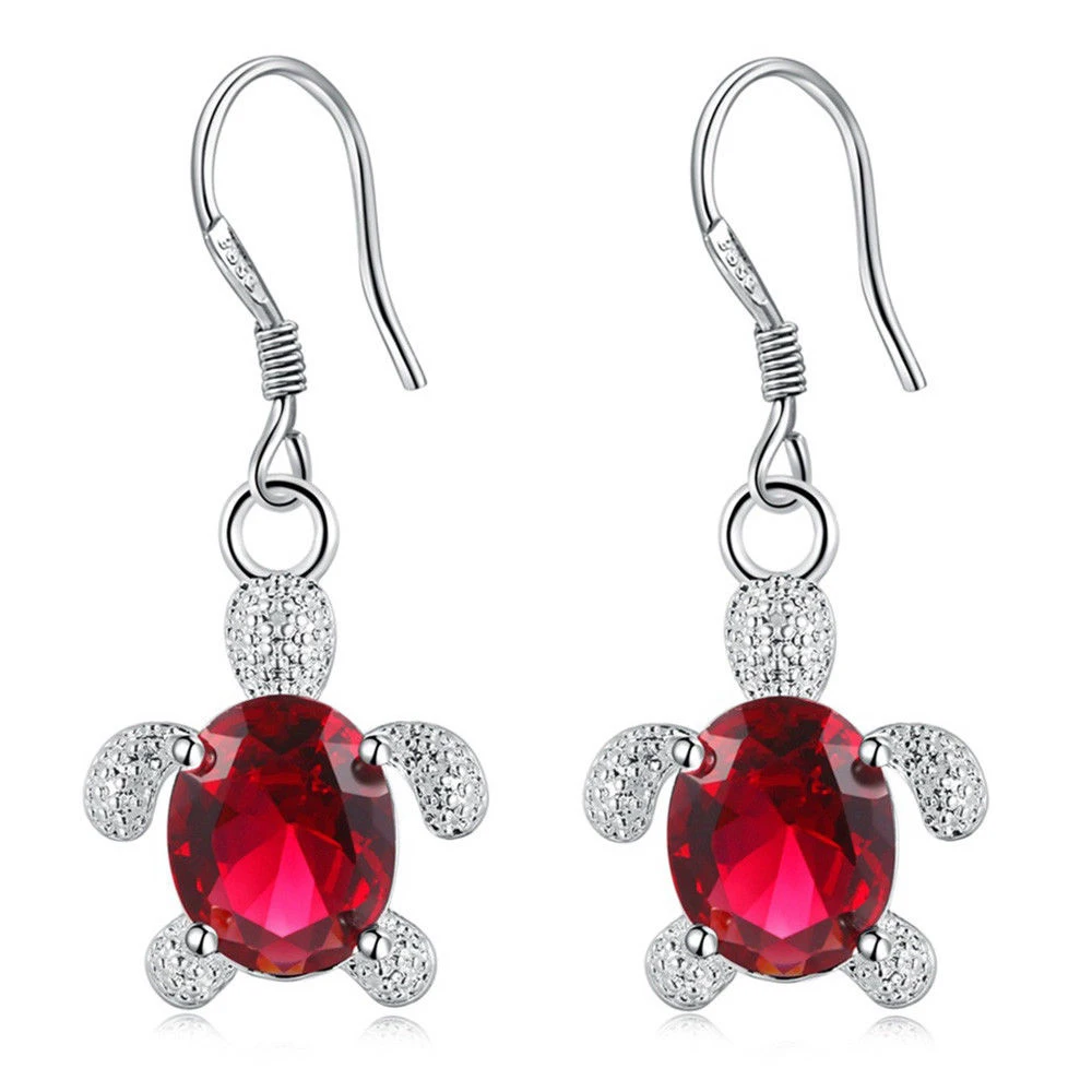 Cute Turtle Silver Drop Earrings for Women Girl Gift Party Rhinestones Long Earring Jewelry Red Blue Green | Украшения и