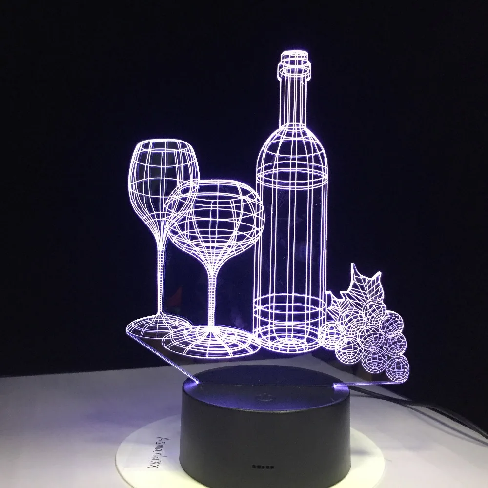 Вино Стекло бутылка грейпфрут 3D Оптическая иллюзия Настольный светильник
