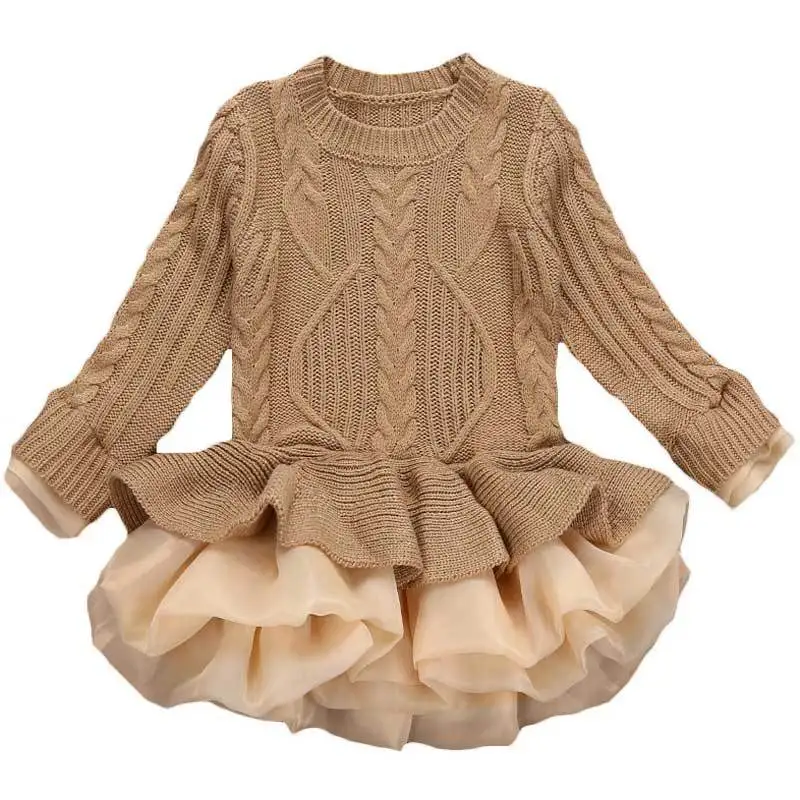 2018 Kid Autumn Winter Knitted Sweater Girl Long Sleeve O-Neck Pullover Sweaterdress Child School Cute Candy Color Knitwear | Детская