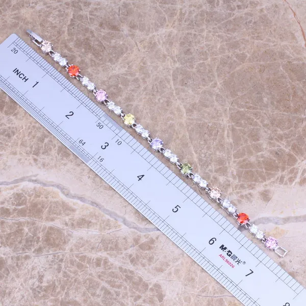 Многоцветный желтый кубический цирконий посеребренный браслет цепочка 7 дюймов