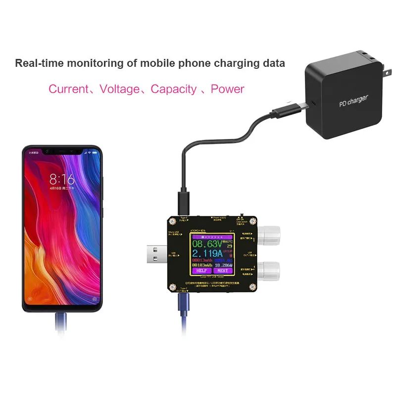 Тестер беспроводного зарядного устройства QI цветной TFT Bluetooth android PC app USB