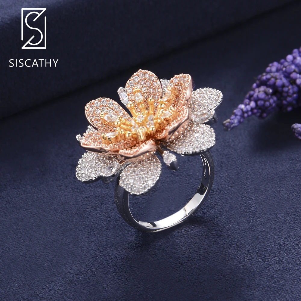 Женское Обручальное Кольцо SISCATHY обручальное кольцо с цветком фианита 3 тона