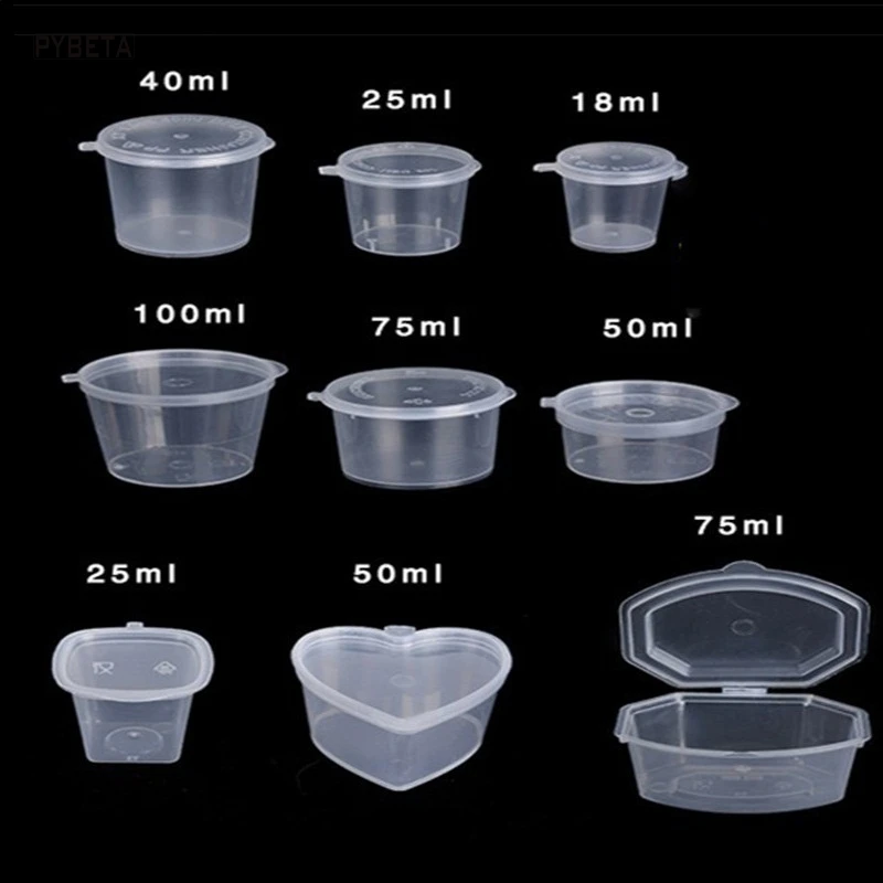 

100 шт.-18/25/40/50/75/100 мл одноразовая пищевая полипропиленовая коробка для приправ чашка для дегустации коробка для хранения салата соуса на выно...