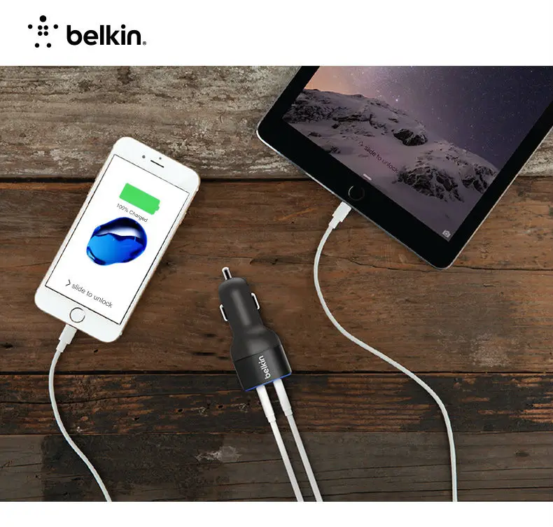 Belkin Оригинальный Универсальный мобильный телефон Dual USB быстрый автомобиль