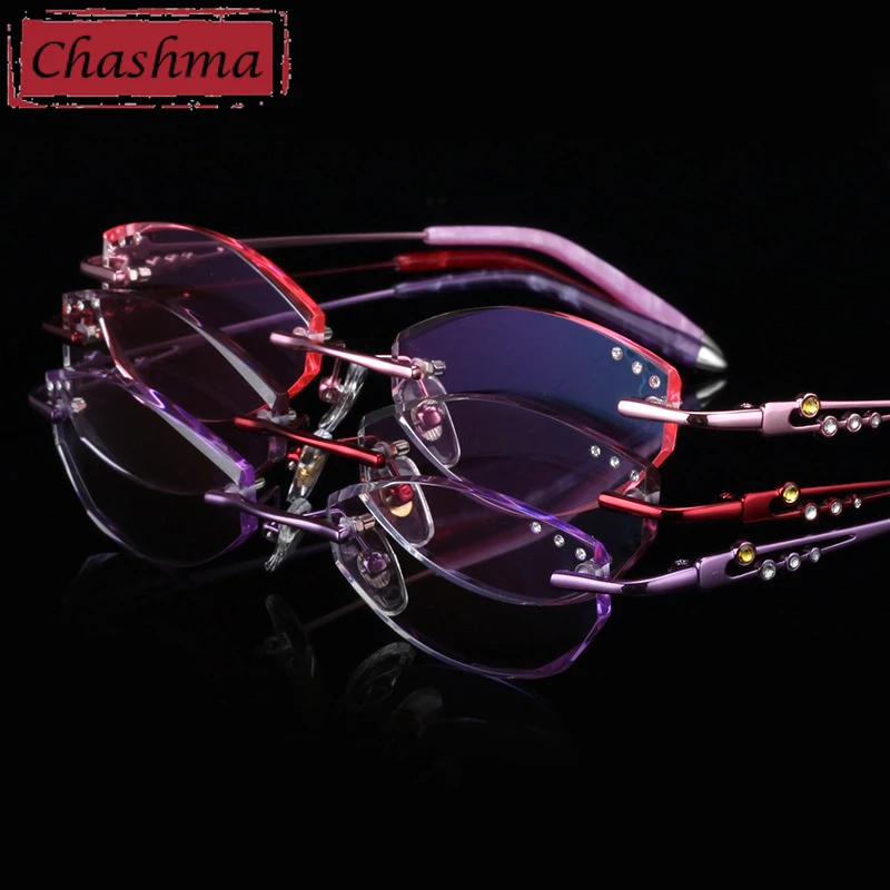 Женские очки без оправы Chashma роскошные с тонкими линзами и стразами|Женские