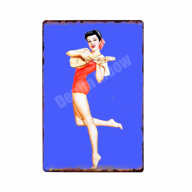 Pin Up Girl Metal Tin Signs Sexy Lady Vintage Poster Sweet Pickin Art Painting Craft Pub Bar Club Garage Home Wall Decor N292 - Color: F