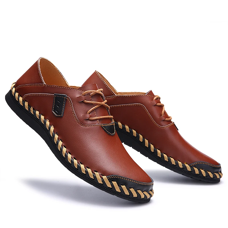 Мужские дышащие мокасины на плоской подошве из натуральной кожи | Обувь