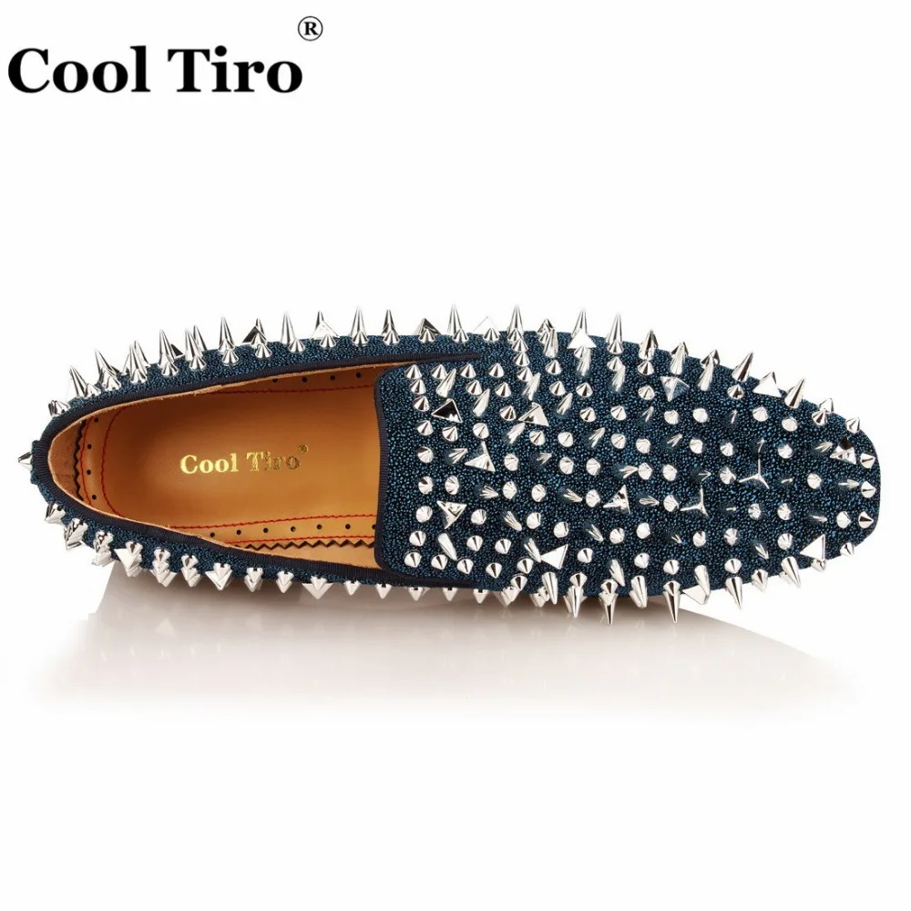 Мужские Блестящие Туфли лоферы с шипами из натуральной кожи|leathe| |