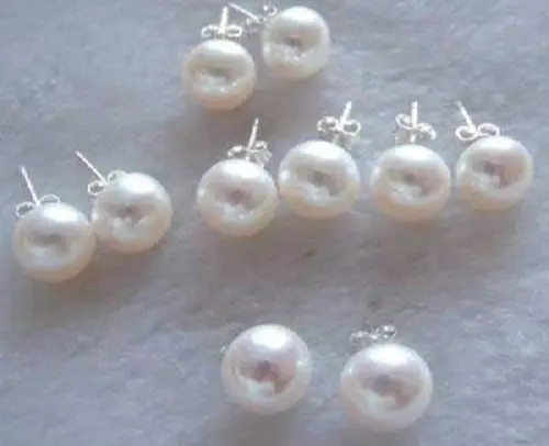 

5pc 7-8MM Natural White Akoya Cultured Pearl Silver Stud Earrings AAA