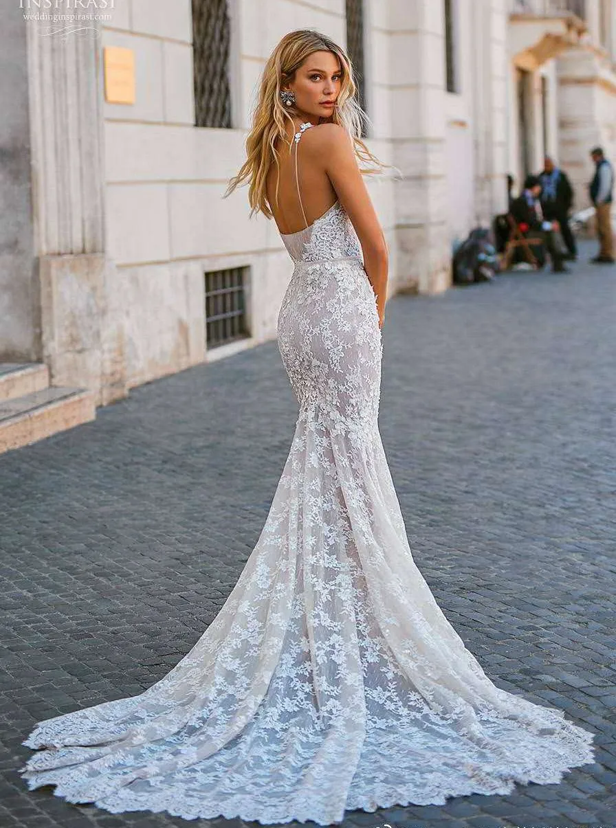 Пикантные прозрачные детское платье силуэта «русалка» свадебное платье Vestido de Noiva, расшитые блестками, с низким вырезом на спине; с тонкими лямками Boho свадебный наряд