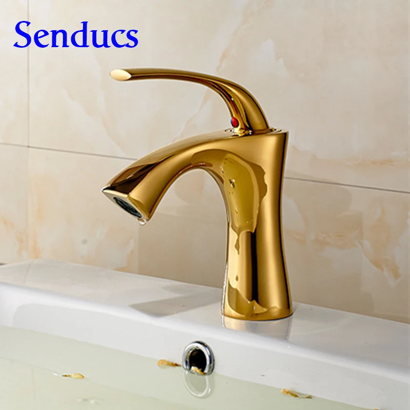 Золотой смеситель для ванной комнаты с одним рычагом латунный золотой раковины