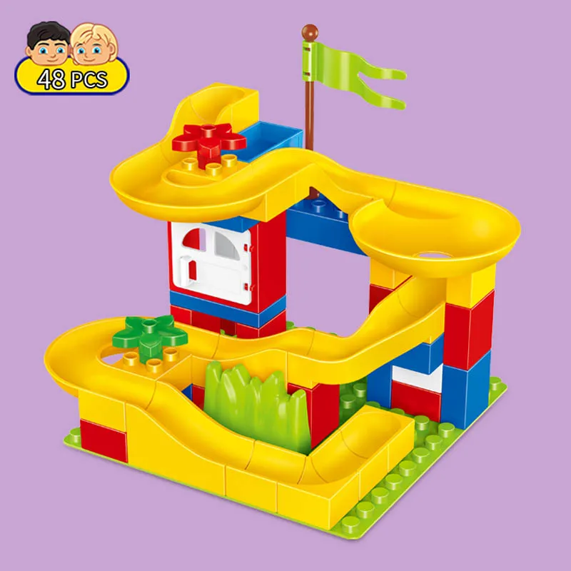48pcs Marble Race Run Maze Ball Track Bricks Compatible big size Duplo Building Blocks assemble DIY Construction toys for kids | Игрушки и