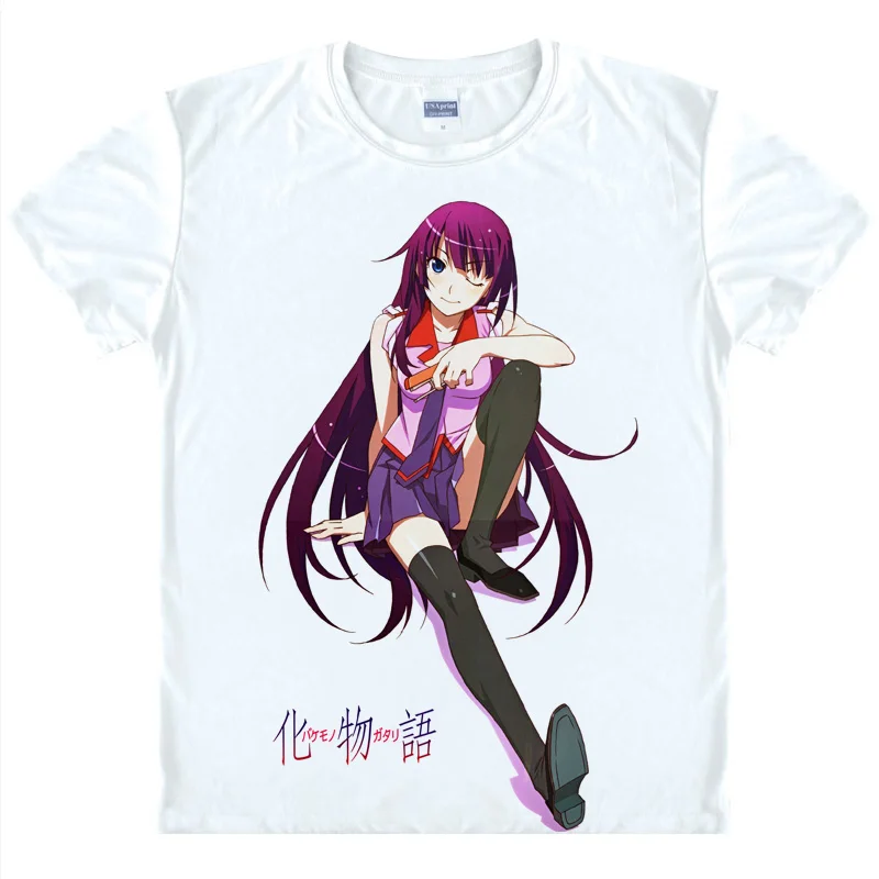 Рубашка Coolprint с аниме футболки Bakemonogatari Nisemonogatari короткие рубашки Hitagi senjyogaхара Mayoi