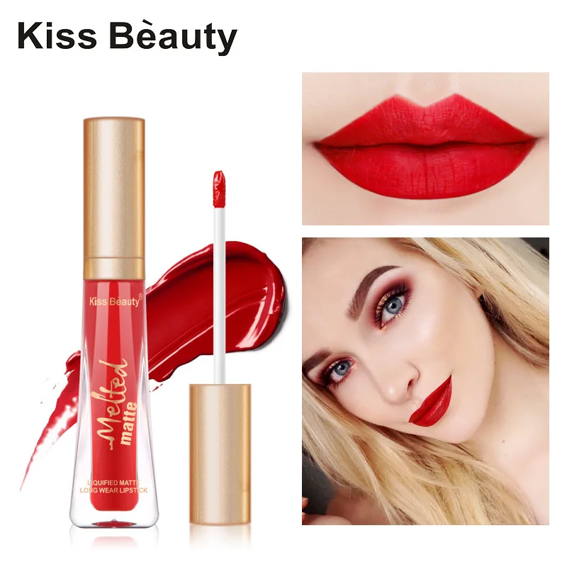Kiss Beauty матовый Водонепроницаемый Жидкий блеск для губ телесного цвета