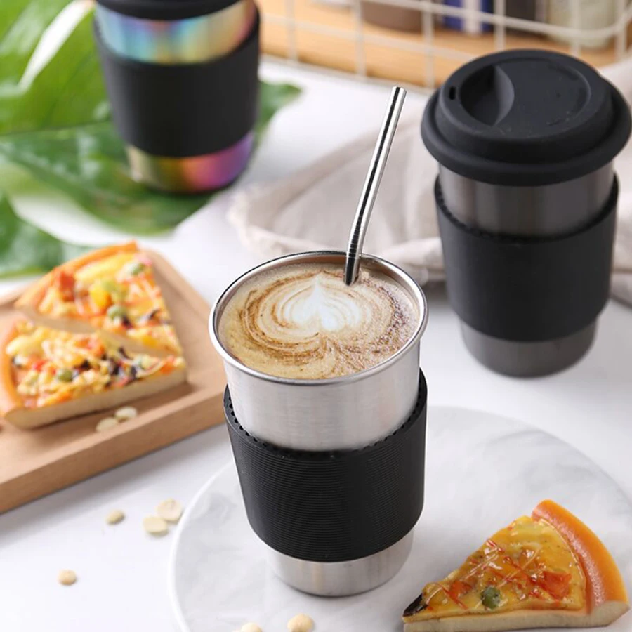 Semai Stainless Steel Coffee Mugs With Silicone Lids and Straws Reusable Party Drinking Juice Tea Beer Cups | Дом и сад