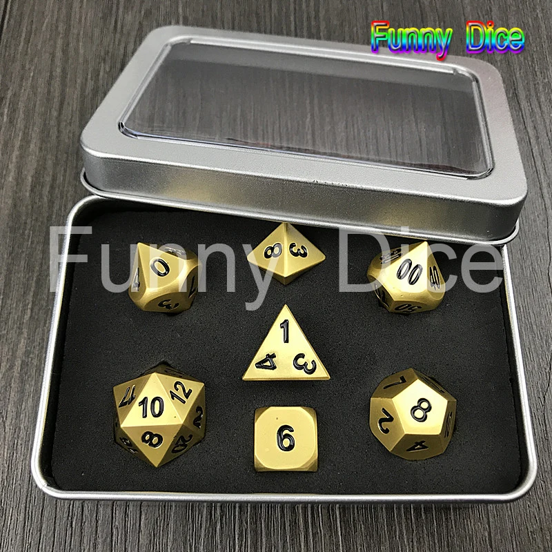 Набор золотых металлических игральных костей 7 RPG d4 d6 d8 d10 d % d12 d20 игральные кости с