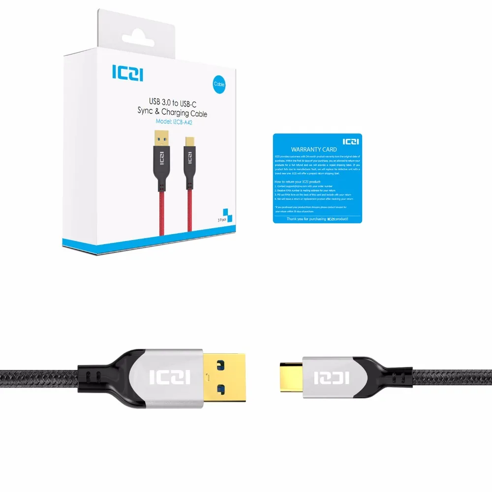 ICZI 3 шт USB C к 0 кабель 1 м для синхронизации данных type быстрой зарядки Galaxy S8/S8 Plus/Note 8