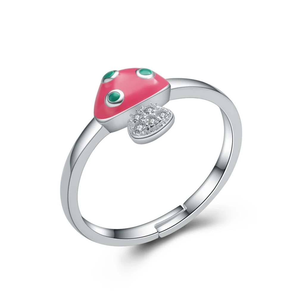 Кольцо детское из серебра 925 пробы с эмалью и розовым грибом | Украшения