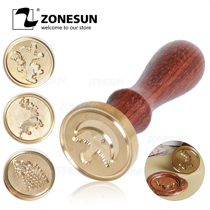ZONESUN значок тотемная печать с деревянной ручкой для подарочной упаковки письмо