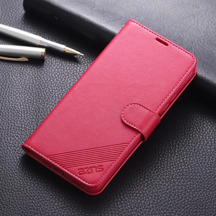Роскошный чехол AZNS из искусственной кожи для huawei Honor 20 Pro V20 V10 Note 10 Honor 10 9 8x 8c 8a 7x 7c 6x Магнитный Флип-бумажник чехол - Цвет: Красный