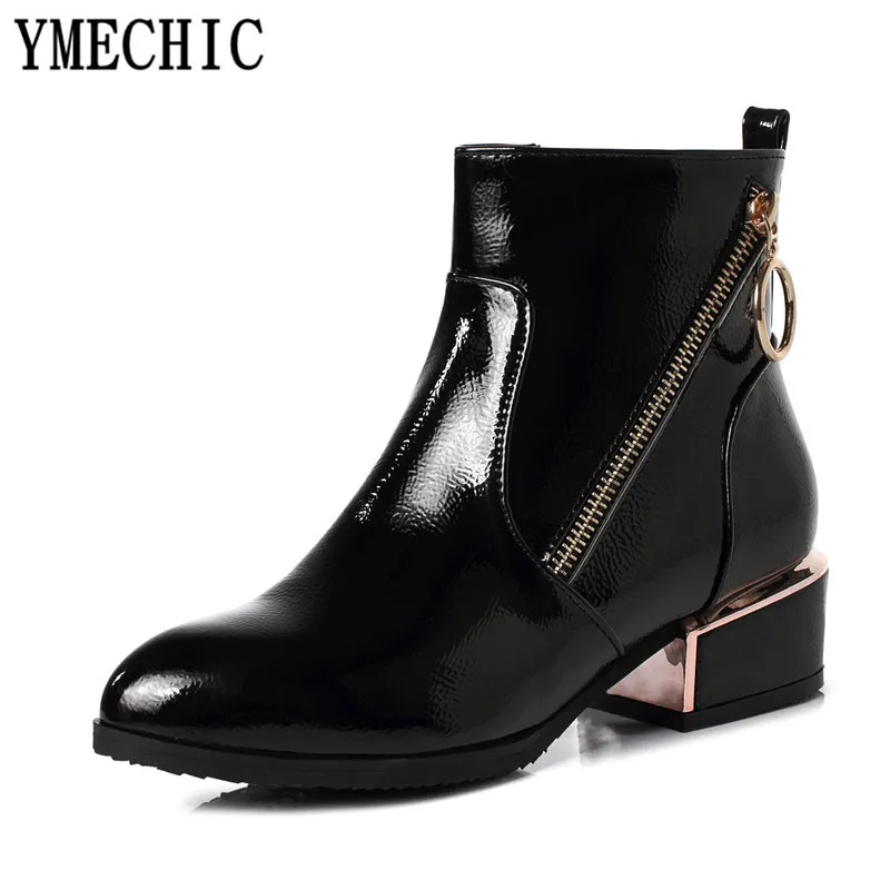Женские ботильоны из искусственной кожи YMECHIC черные/винно красные ботинки на